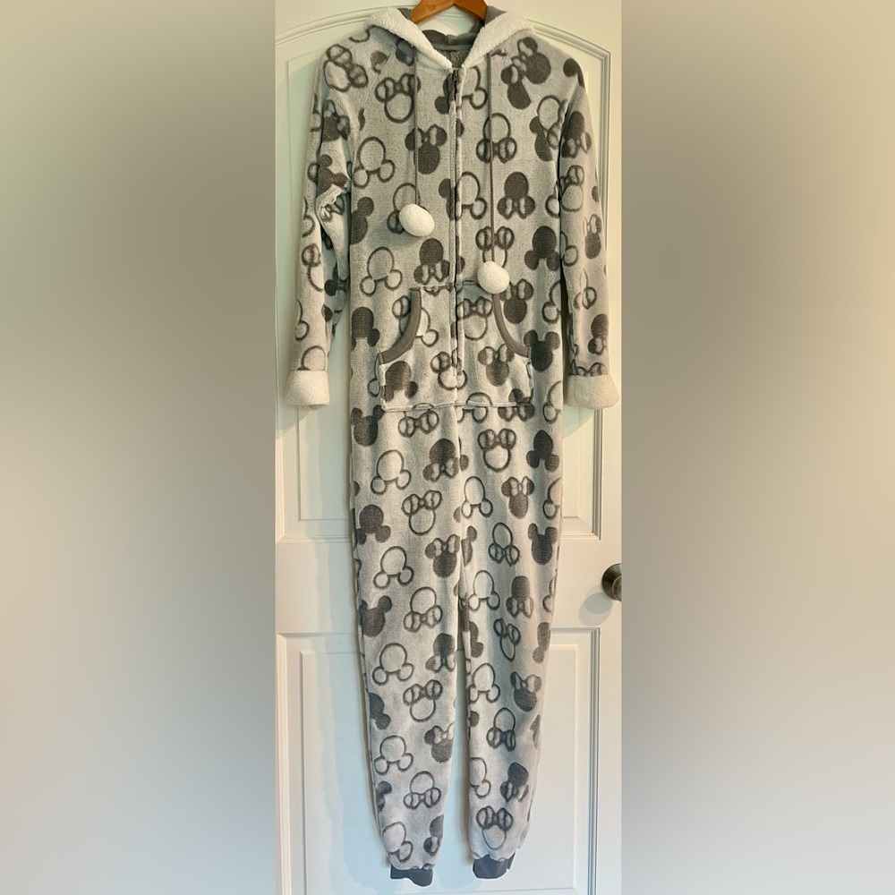 Disney Women’s Men’s Onesie Pajama Gray and White Mickey Mouse Onesie